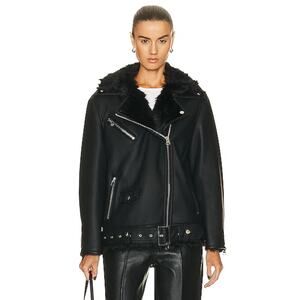 Stand Studio‎ Carrie Faux Leather and Faux Shearling Oversized Biker Jacket 8
